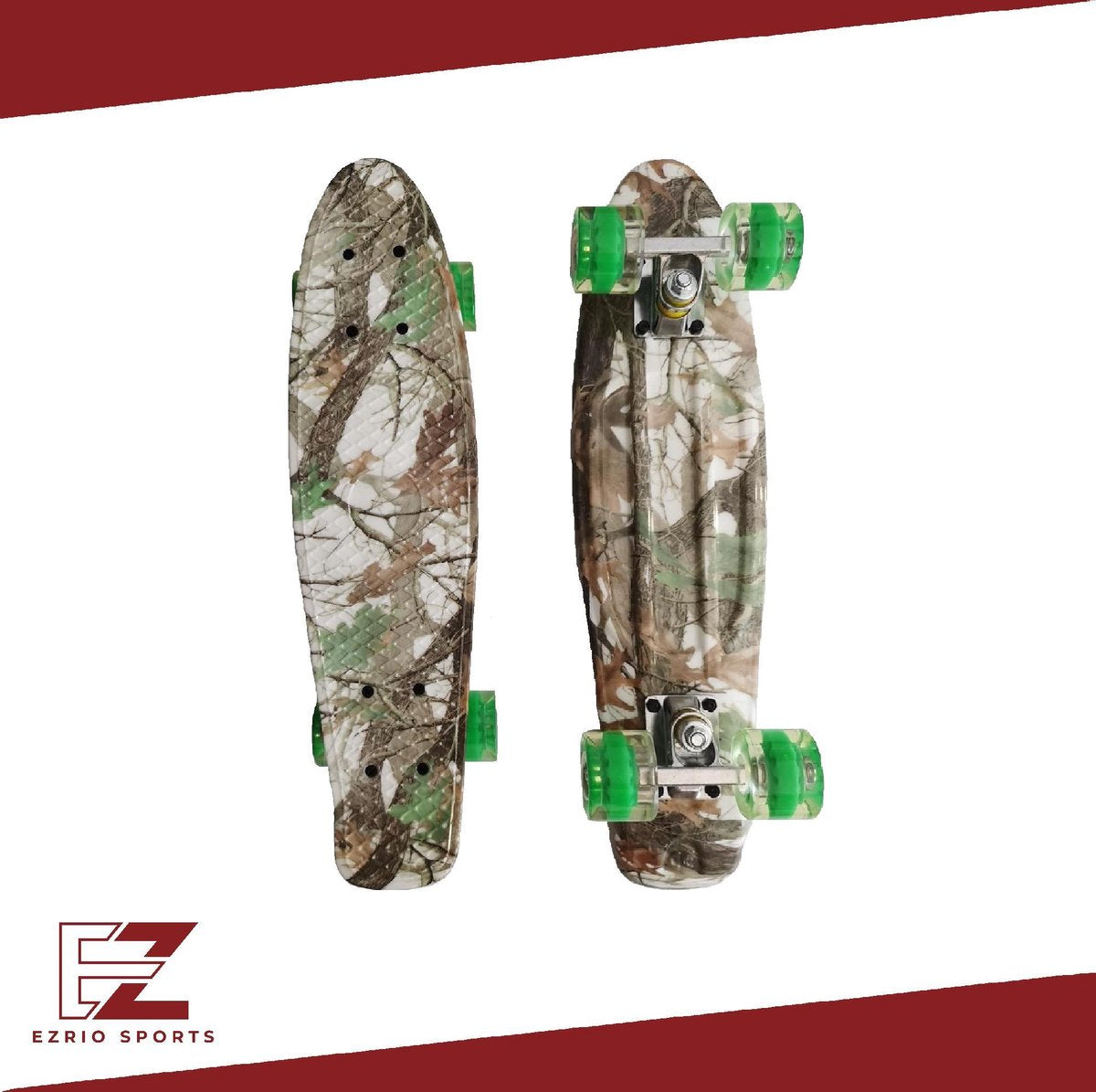 EZRIO SPORTS – Penny Board – Pennyboard – Skateboard – Longboard – Voor Meisjes en Jongens – Jungle Print – Camouflage – 22 inch – Bruin – Groen