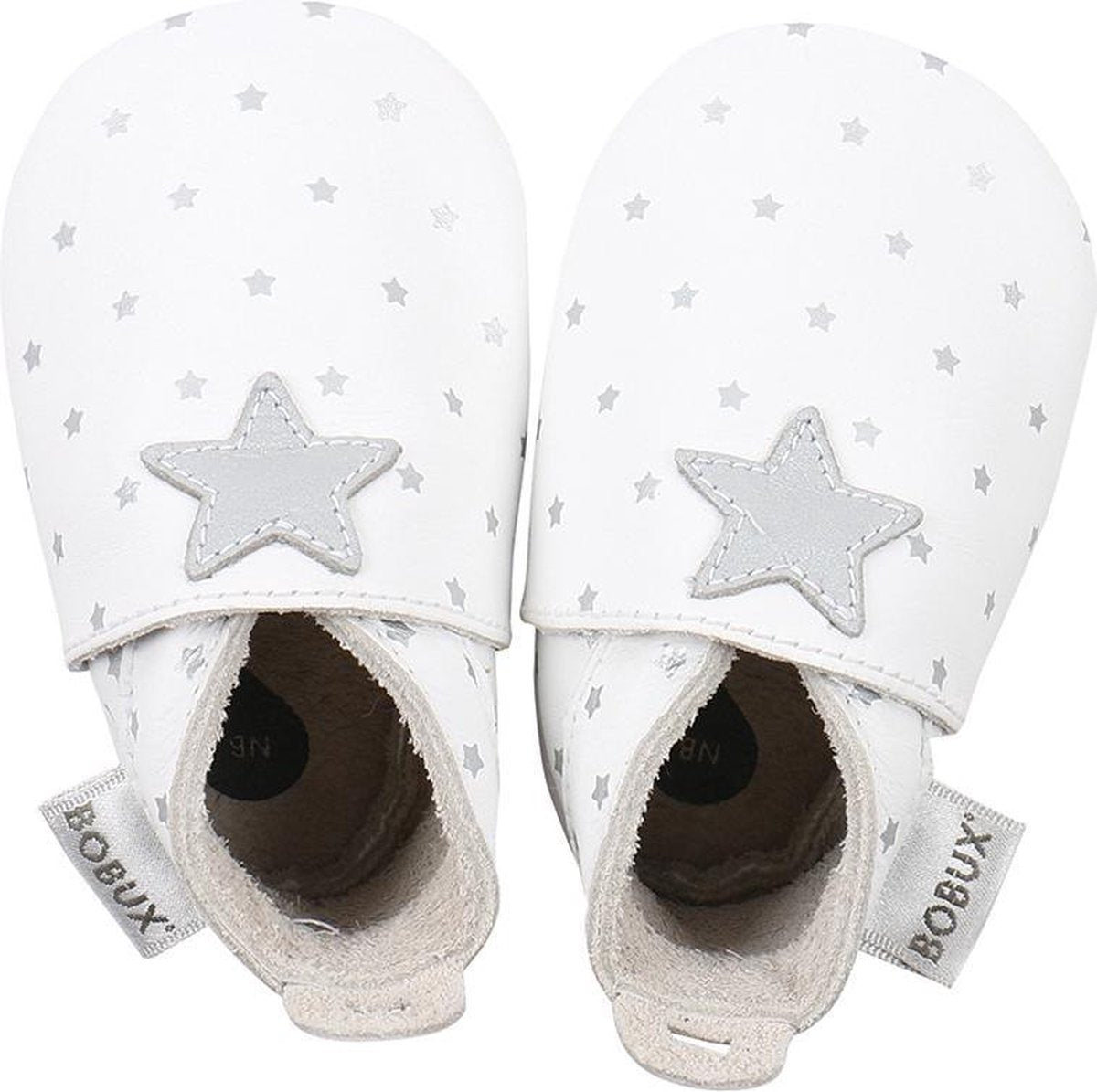 Bobux - Soft Soles - Wit met zilver sterretjes - Babyslofjes - EU 21