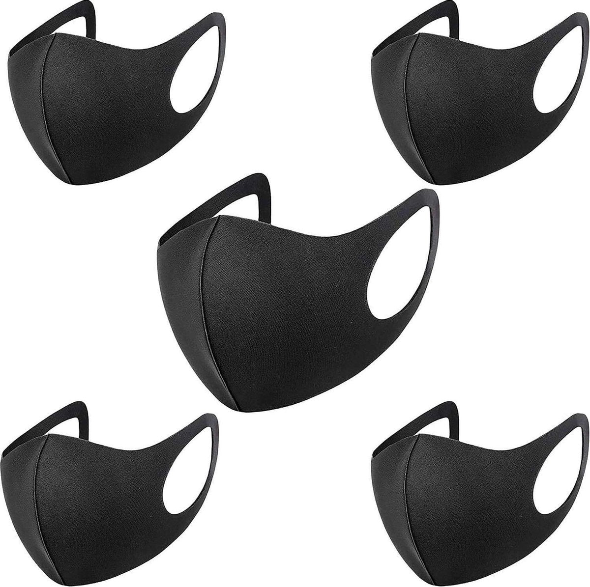 5x FASHION Mondkapje - ZWART - Mondmasker - Wasbaar - Mondkapjes - Black - Facemask - Mouth mask - Herbruikbaar - Adembescherming - Mannen