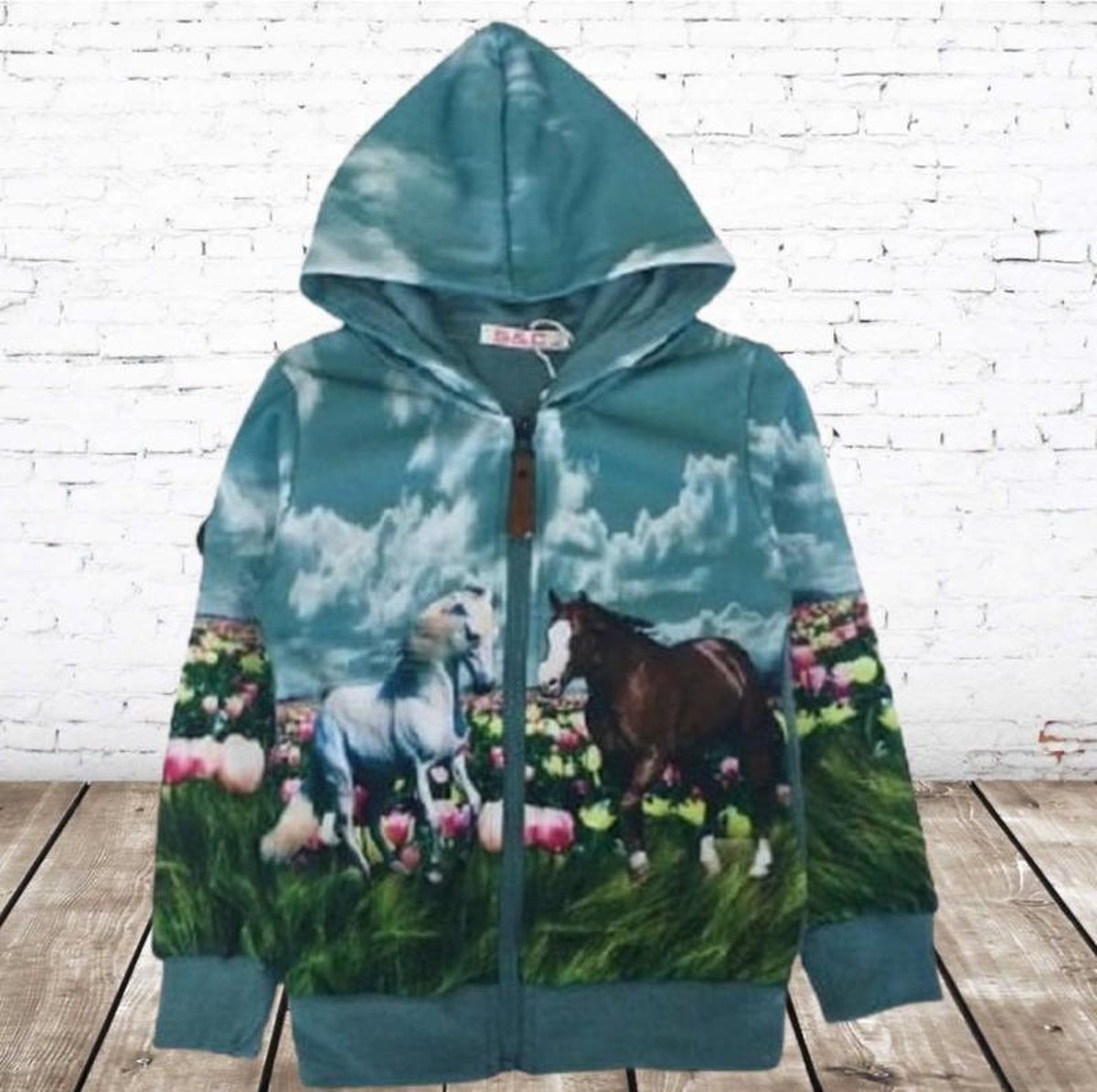 S&C Blauw vest met paarden print - 122/128