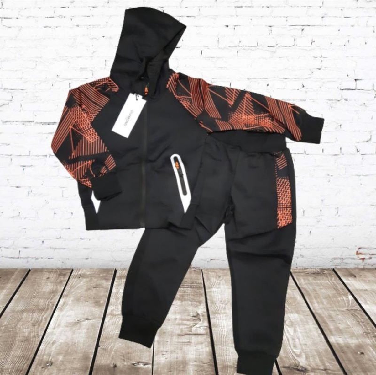 S&C Trainingspak stripes Zwart oranje K-593 - 158/164