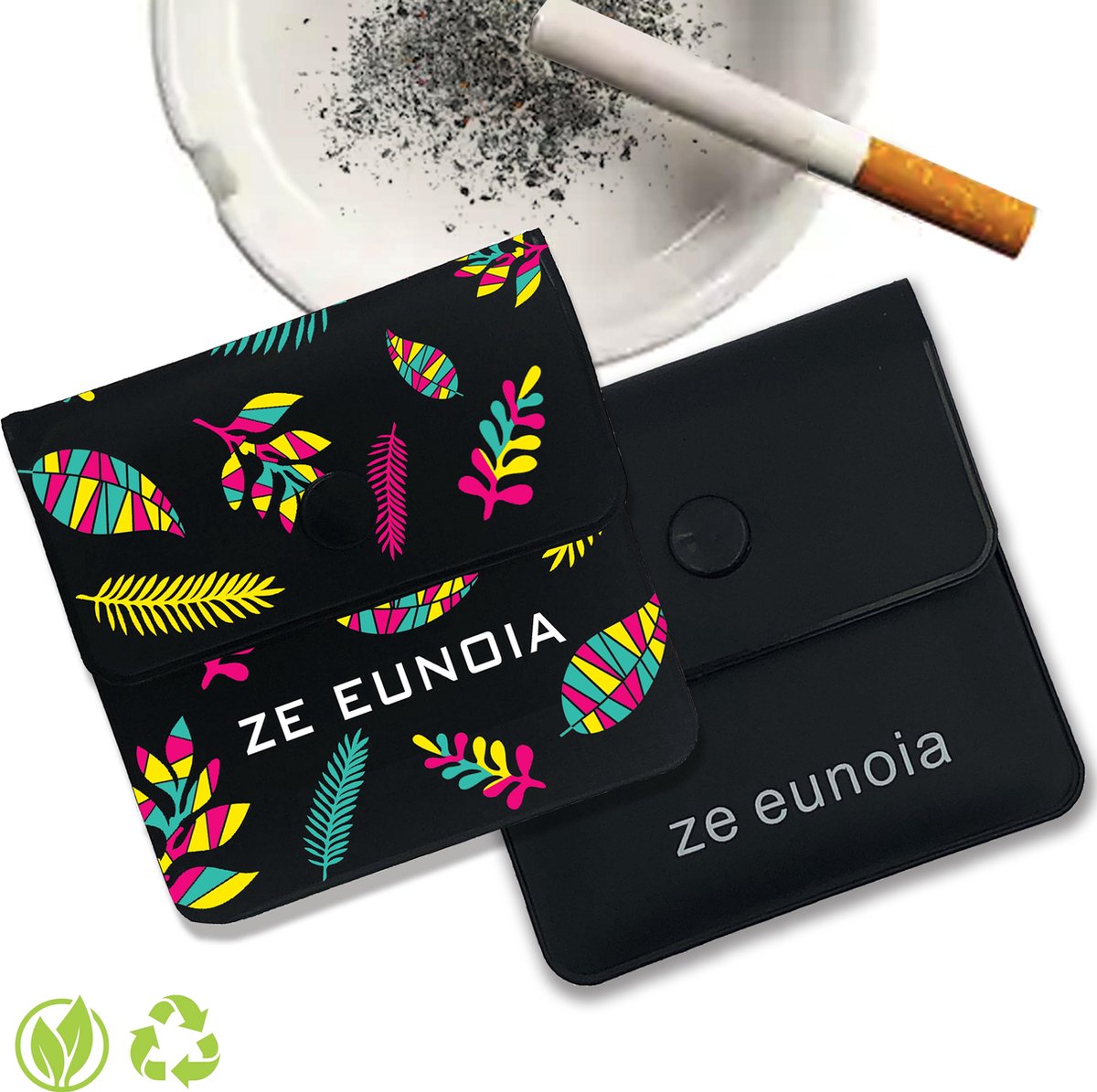 Asbak Voor Buiten Portable Pocket Ashtray Doosje Sigaretten - Asbak Sigaretten - 1 stuk Zwart en 1 stuk kleur Ze Eunoia®
