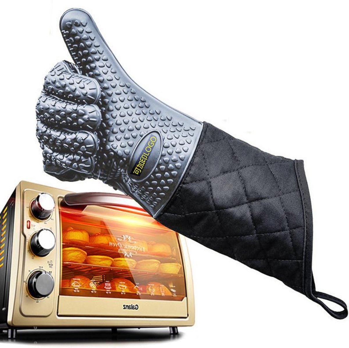 TDR - Verlengde Siliconen Ovenwant - Ovenhandschoenen - BBQ handschoen - 2 Stuks Hittebestendige Ovenwanten - Extra Lang voor Polsbescherming - 1 Paar - Grijs