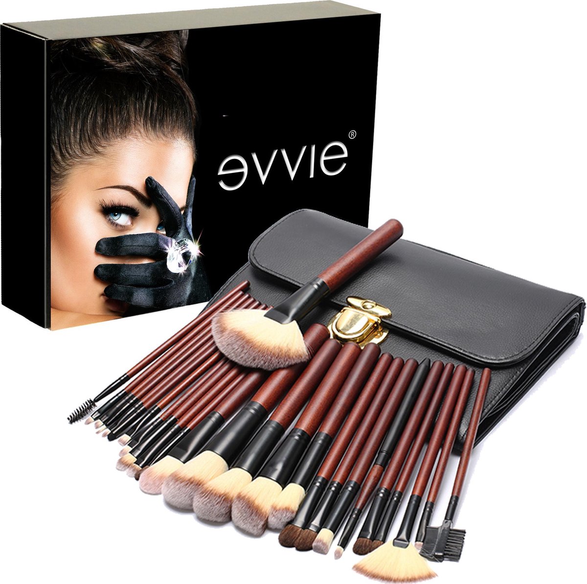 Evvie professionele 26-delige make-up kwasten set Deluxe