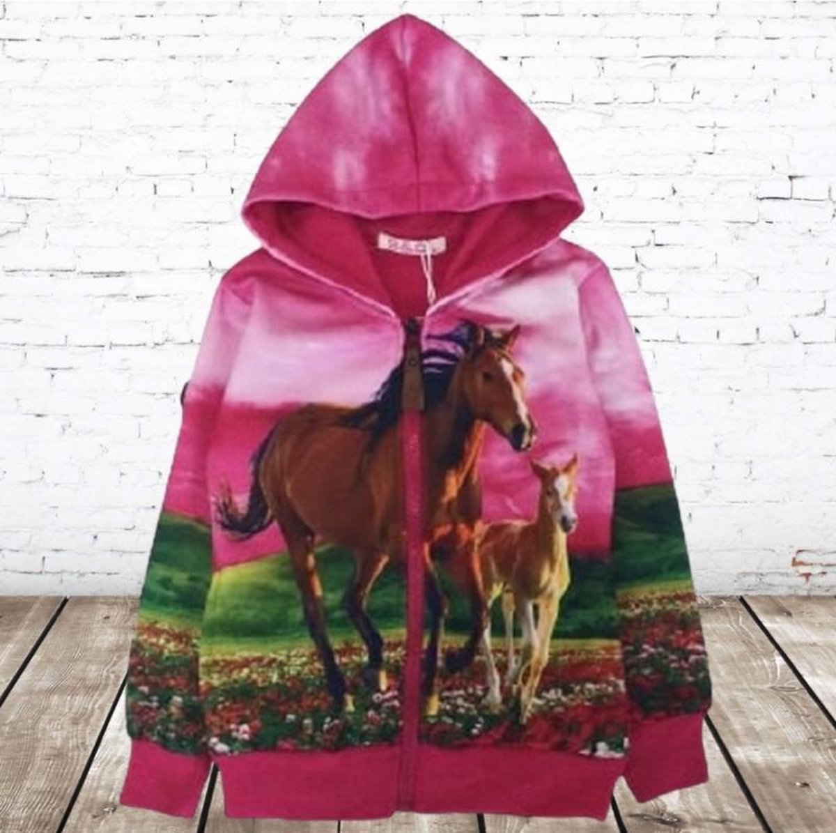 S&C Hard roze vest met paarden print - 86/92