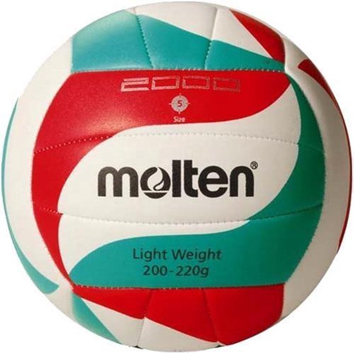 Molten Trainingsvolleybal 5m2000-lightw Wit/rood/groen Maat 5