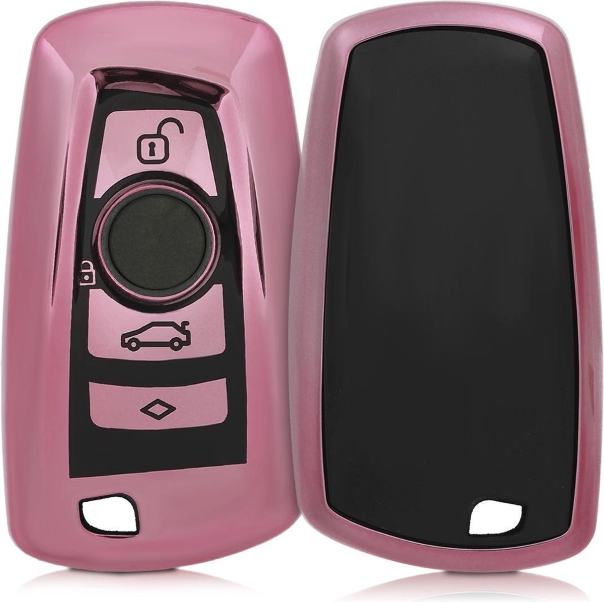 kwmobile autosleutelhoes voor BMW 3-knops draadloze autosleutel (alleen Keyless Go) - TPU beschermhoes in hoogglans ros�goud
