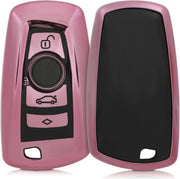 kwmobile autosleutelhoes voor BMW 3-knops draadloze autosleutel (alleen Keyless Go) - TPU beschermhoes in hoogglans ros�goud