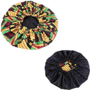 Afabs® Afrikaanse Zwart Gele Kente Print Slaapmuts / Hair Bonnet ( met reversable Satijnen binnenkant )