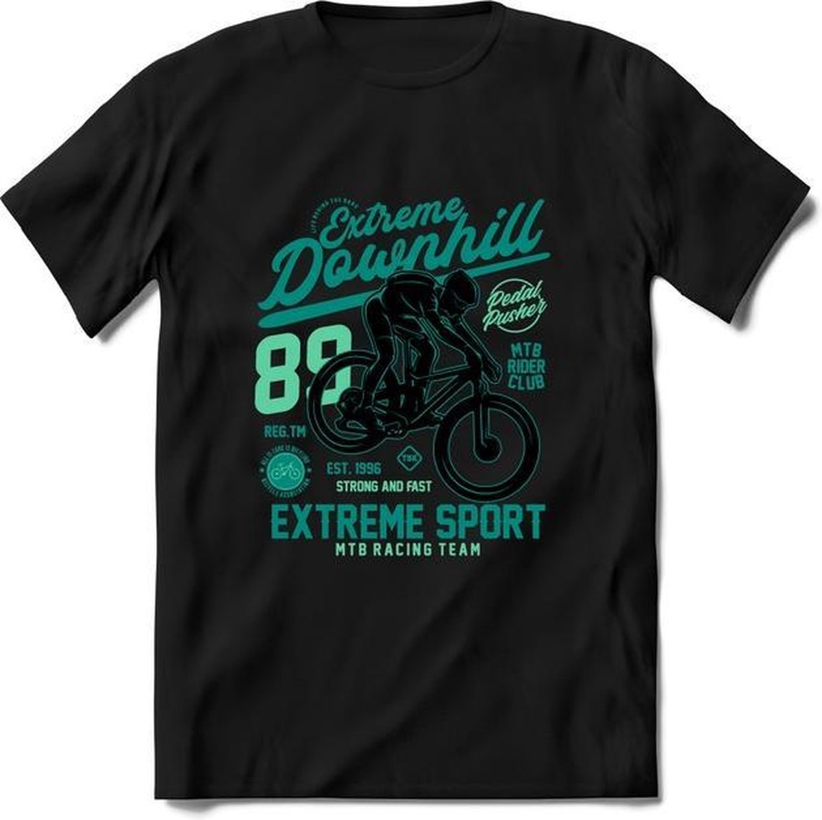 Extreme Downhill | TSK Studio Mountainbike kleding Sport T-Shirt | Zeeblauw - Groen | Heren / Dames | Perfect MTB Verjaardag Cadeau Shirt