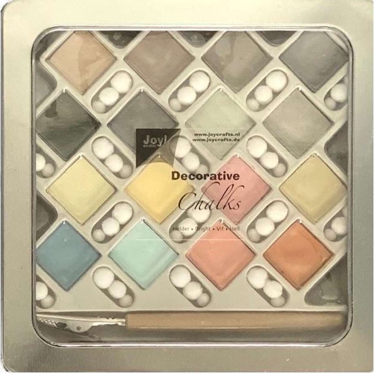 Joy!Crafts Decorative Chalks Bright Art met een opbrengstokje en pompons / Krijt / 16 heldere kleuren.