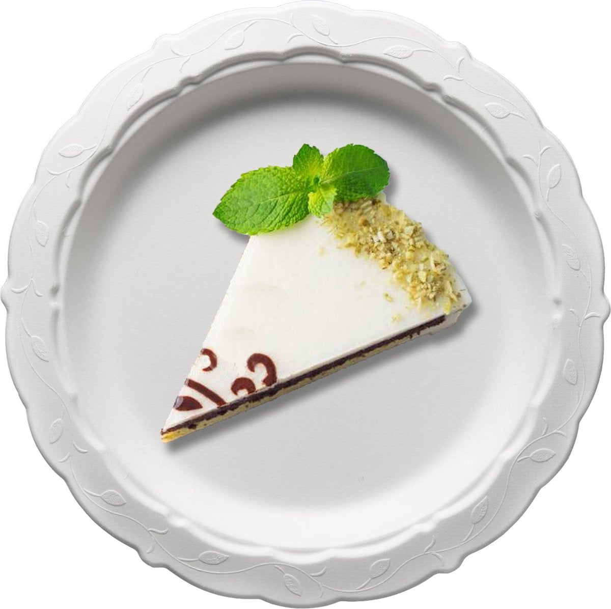 Luxe wegwerp suikkerriet dessert/salade borden 19 cm -Antique design -18 stuks-Biologisch afbreekbaar