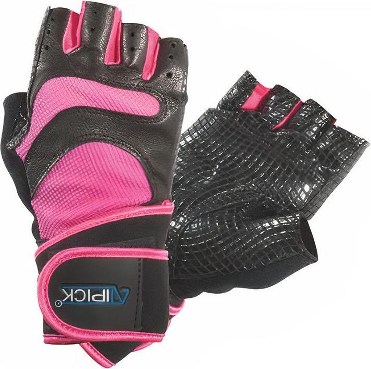 Atipick Fitness-handschoenen Donna Leer/mesh Zwart/roze Maat L