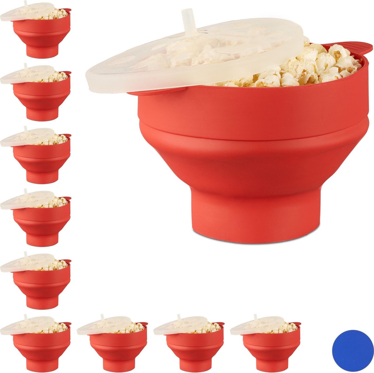 relaxdays 10 x popcorn maker silicone - magnetron - popcorn popper - opvouwbaar – silicone