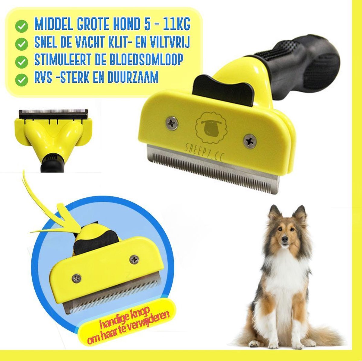 Hondenborstel - Hond 5 - 11KG  - Handzaam - Sterk - RVS- Duurzaam- Snel en Efficiënt- Maakt de Vacht van je Hond Weer Klit- en Viltvrij - Stimuleert de Bloedsomloop - Dé Hondenvacht Borstel maat M
