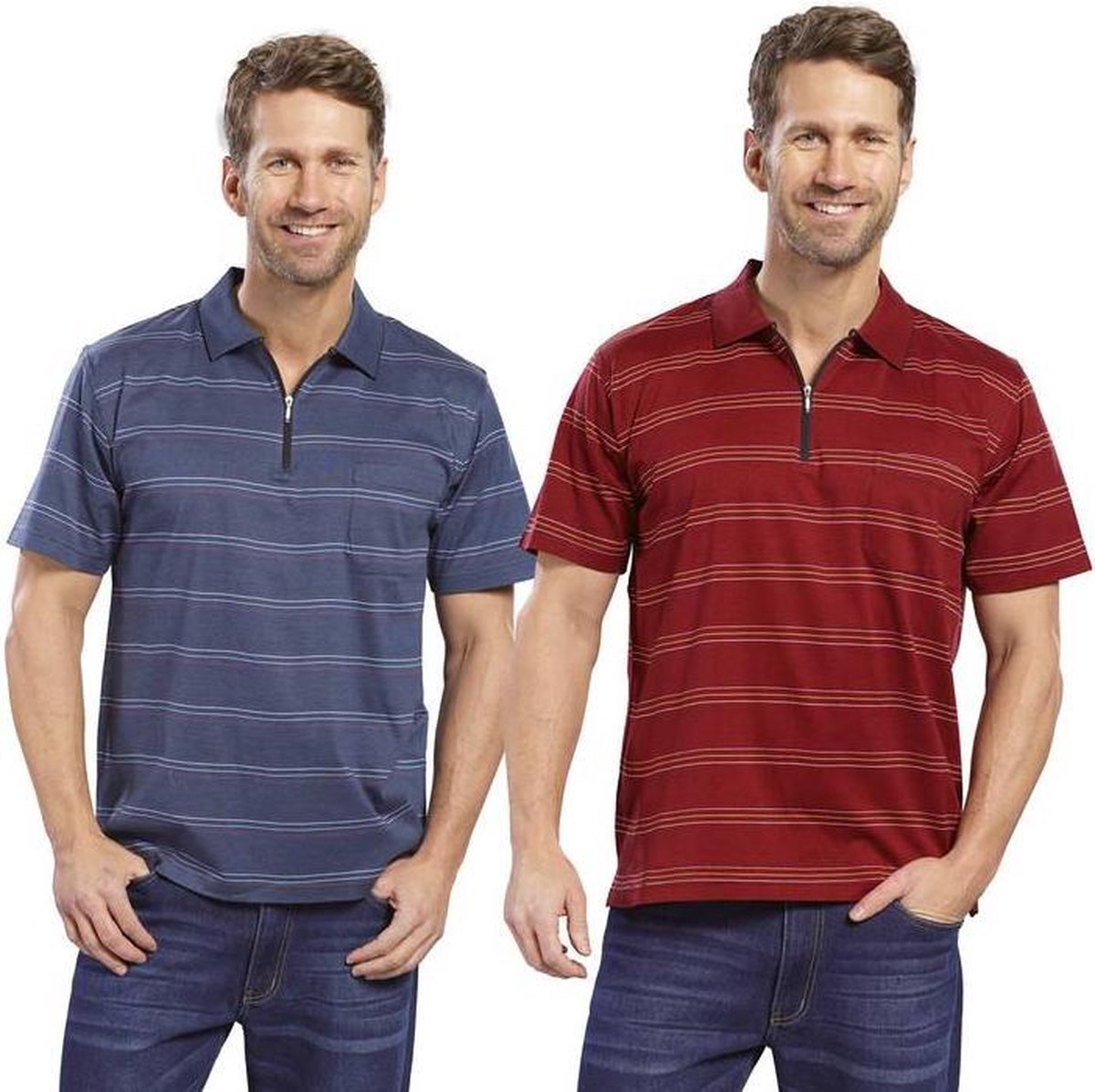 Poloshirt gestreept met ritssluiting blauw maat XXL