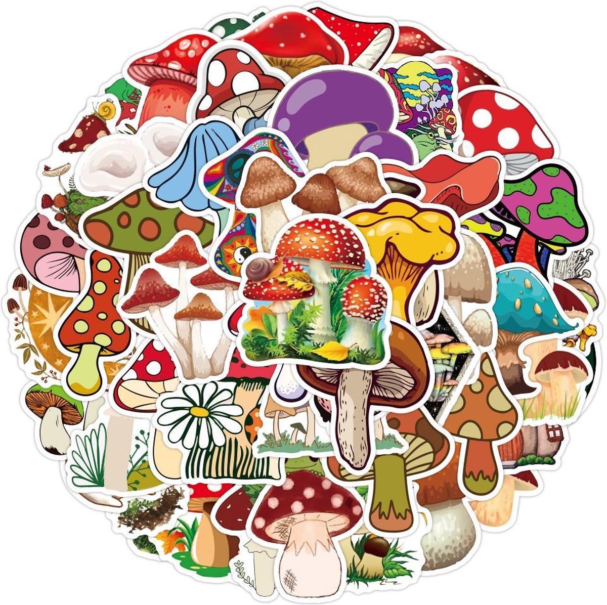 Winkrs | Paddestoel stickers | Natuur stickers | Planten Stickers | Herfst | Funghi | 50 Stickers Voor laptop