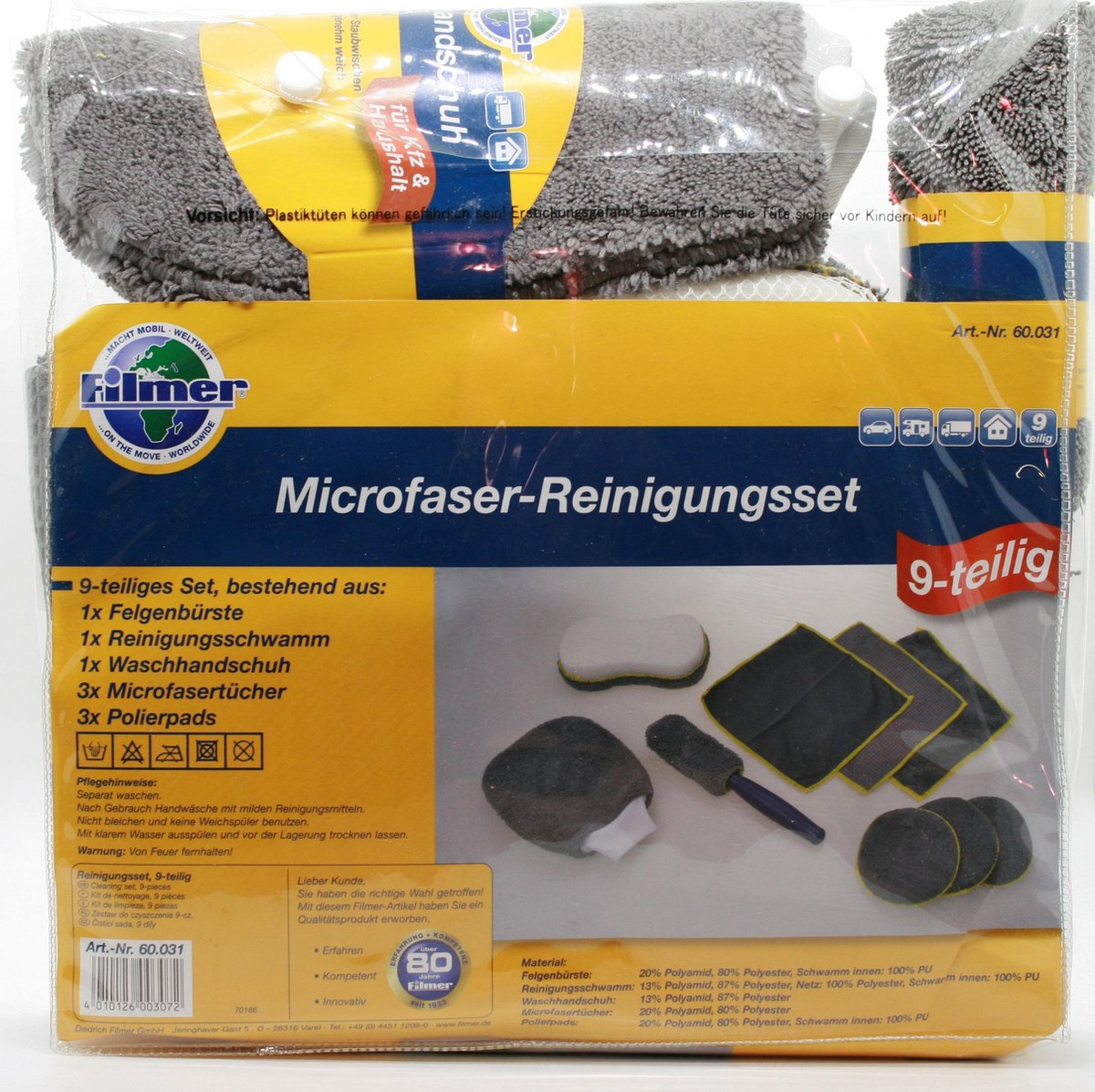 Reinigingsset voor Auto/Vrachtwagen/Camper/Huis - Microvezel - Velgenborstel - Washandschoen - Spons - Polierpads