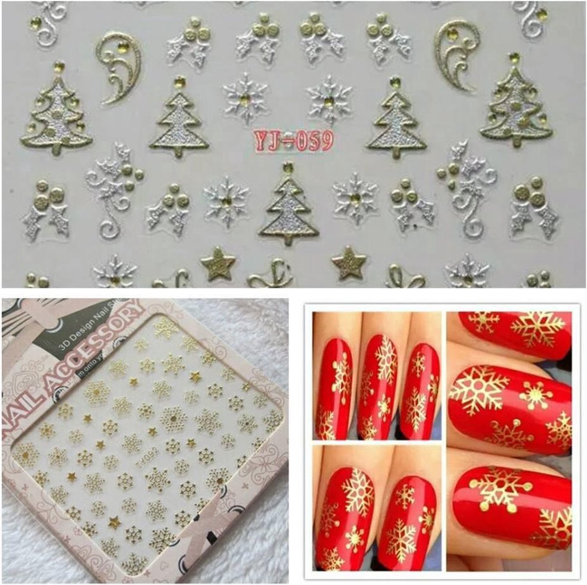 11x sheets Nail art Stickers KERST 3D Goud & Zilver Metalic