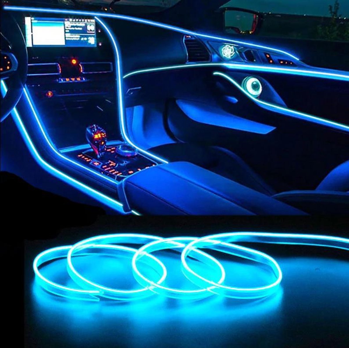 LED strip -- EL Wire -- 5 Meter -- Auto interieur verlichting -- ice Blue -- Sigaret Aansluiting