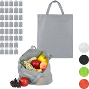 relaxdays 40 x boodschappentas - stoffen tas - effen gekleurd opvouwbaar - 50x40 – grijs