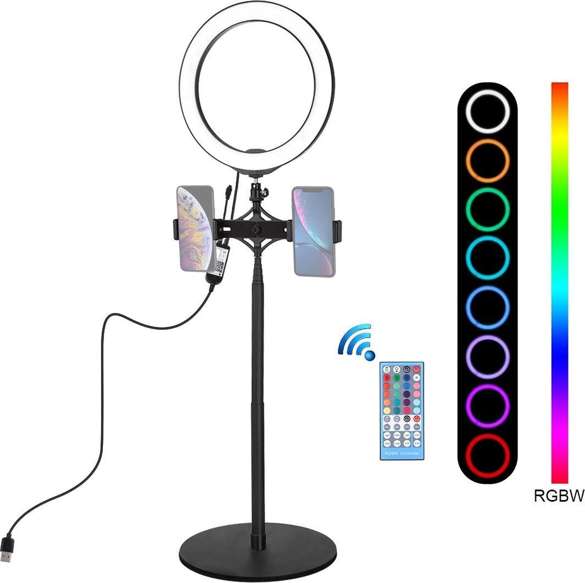 PULUZ 140 cm ronde voet Desktopmontage + Live Broadcast Dual Phone Bracket + 10