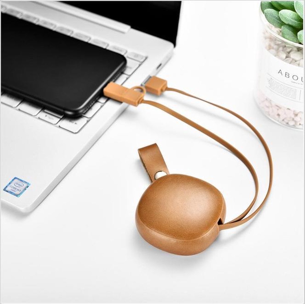 Luxe kwaliteits lederen oplaadkabel 2in1 USB. Samsung etc..