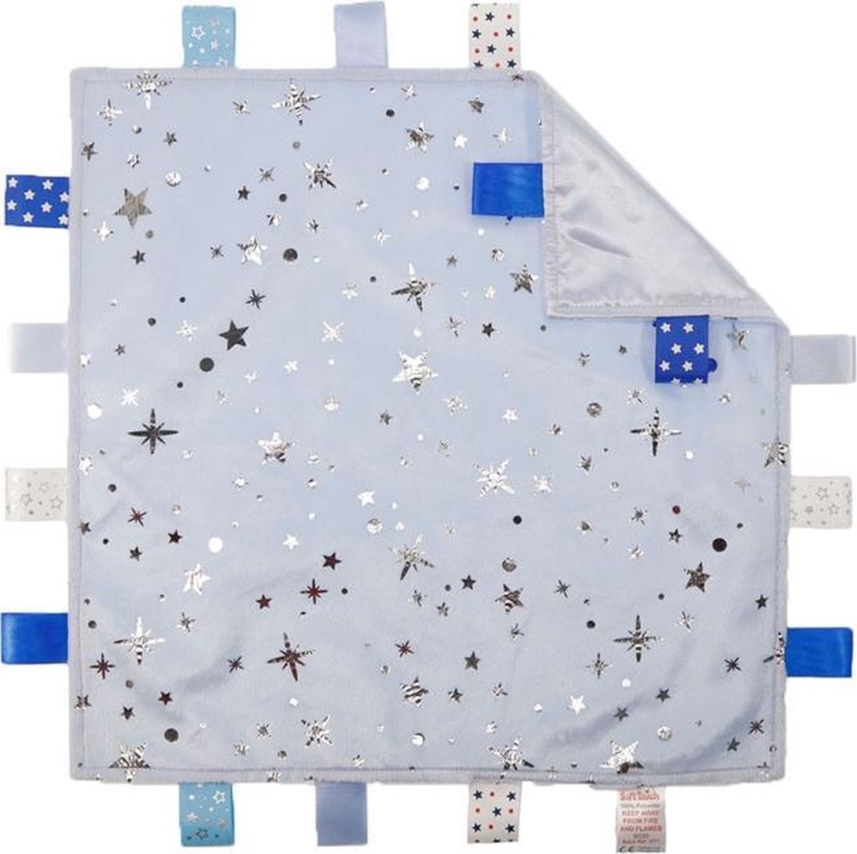 Soft Touch Knuffeldoekje Met Labels Blauw/zilver 35 Cm