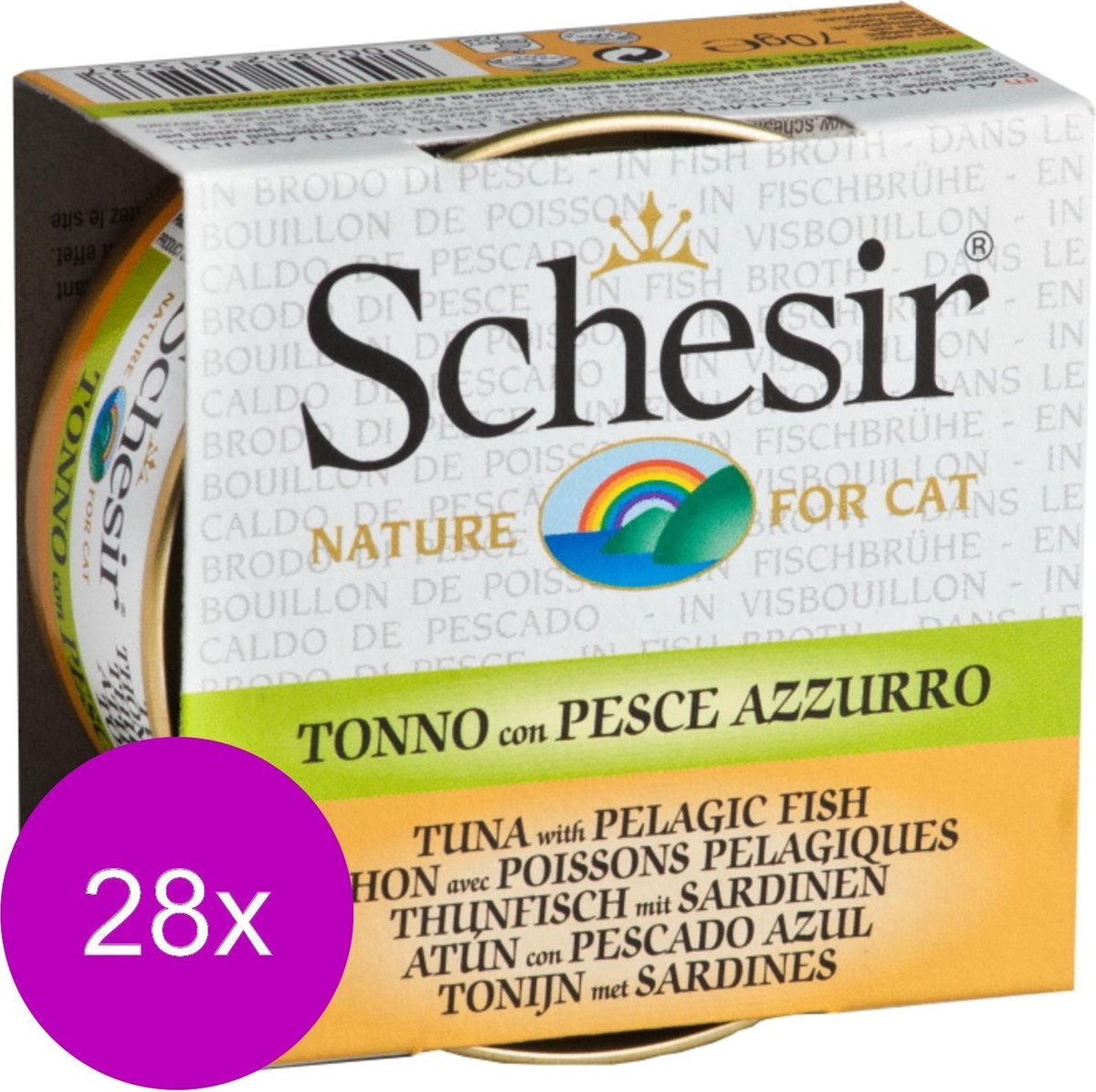 Schesir Kat Bouillon 70 g - Kattenvoer - 28 x Tonijn&Sardines Blik