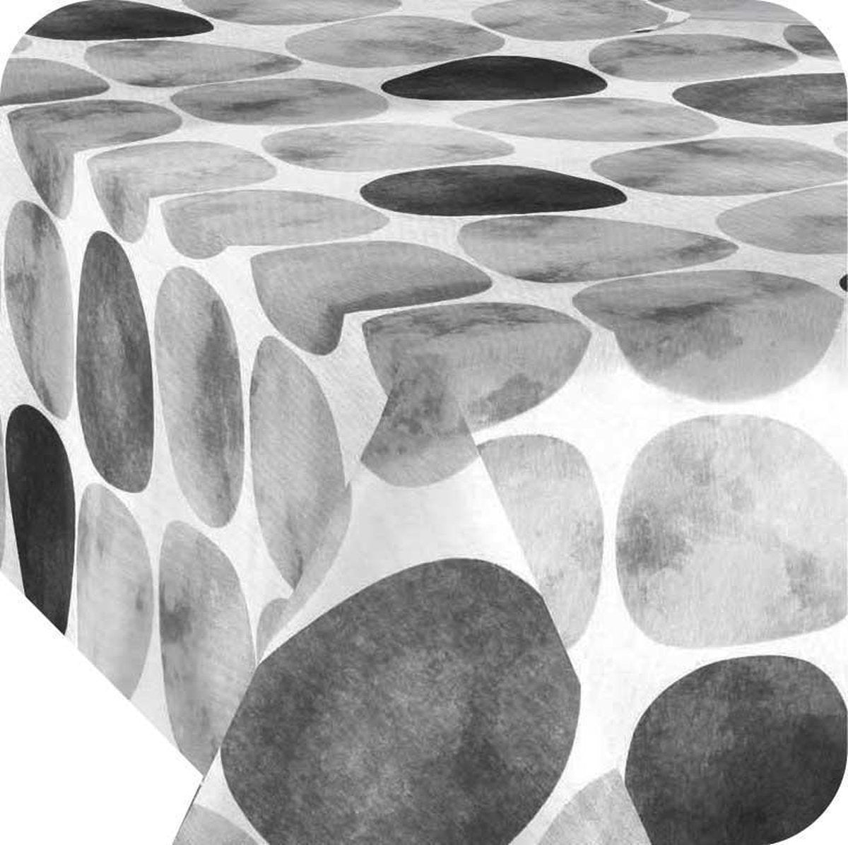 MixMamas Tafelkleed Gecoat Keien - 140 x 250 cm - Zwart / Grijs