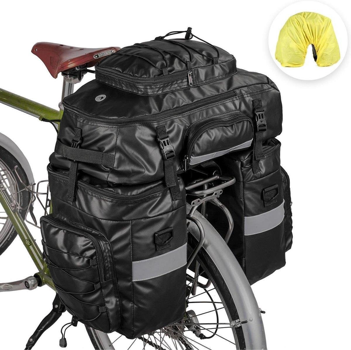 Fietstassen dubbel 65L Waterdichte tas Bagagedrager Fiets rugzak Regenhoes UPGRADE Zwart  - RHINOWALK®- 3 in 1 Multifunctionele Fietstas