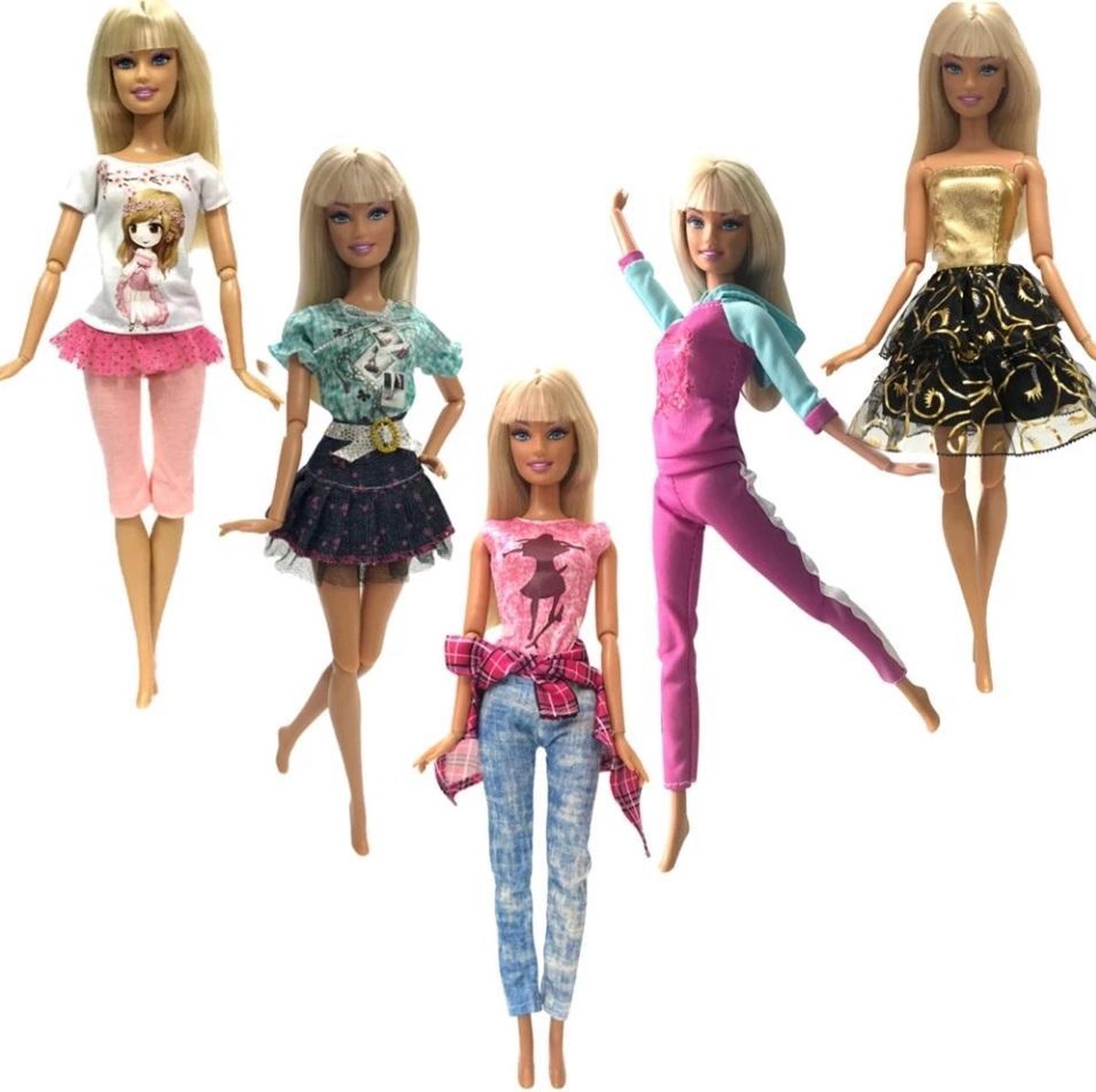Poppenkleertjes - Geschikt voor Barbie - Set van 5 outfits - Kleding voor modepoppen - Jurk