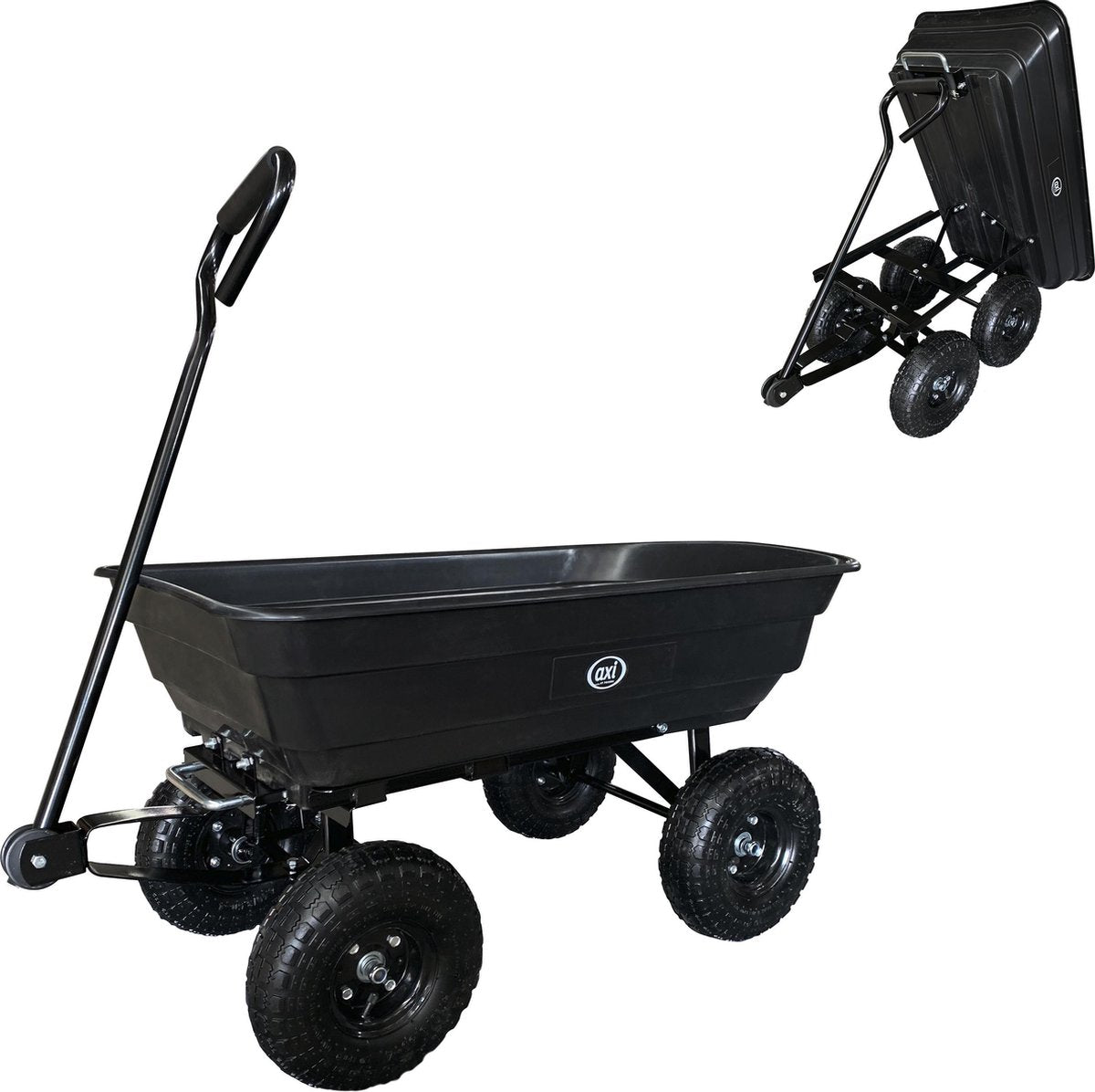 AXI AG75 Tuin transport kiepwagen Zwart - 75 liter - max. 250 kg - Tuinkar - Bolderwagen