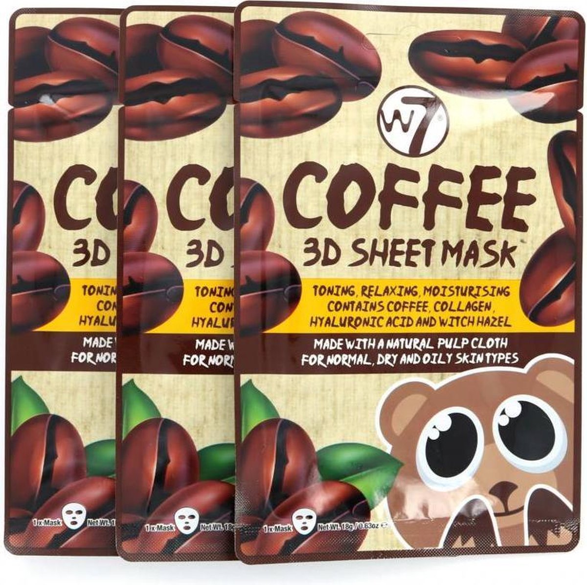 W7 3D Sheet Masker - Coffee (3 Stuks)