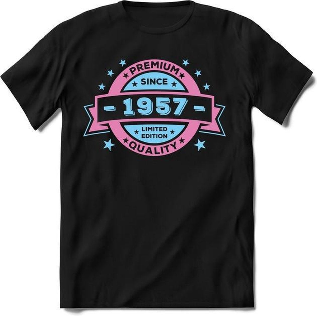 1957 Premium Quality | Feest Kado T-Shirt Heren - Dames | Licht Roze - Licht Blauw | Perfect Verjaardag Cadeau Shirt | Grappige Spreuken - Zinnen - Teksten |