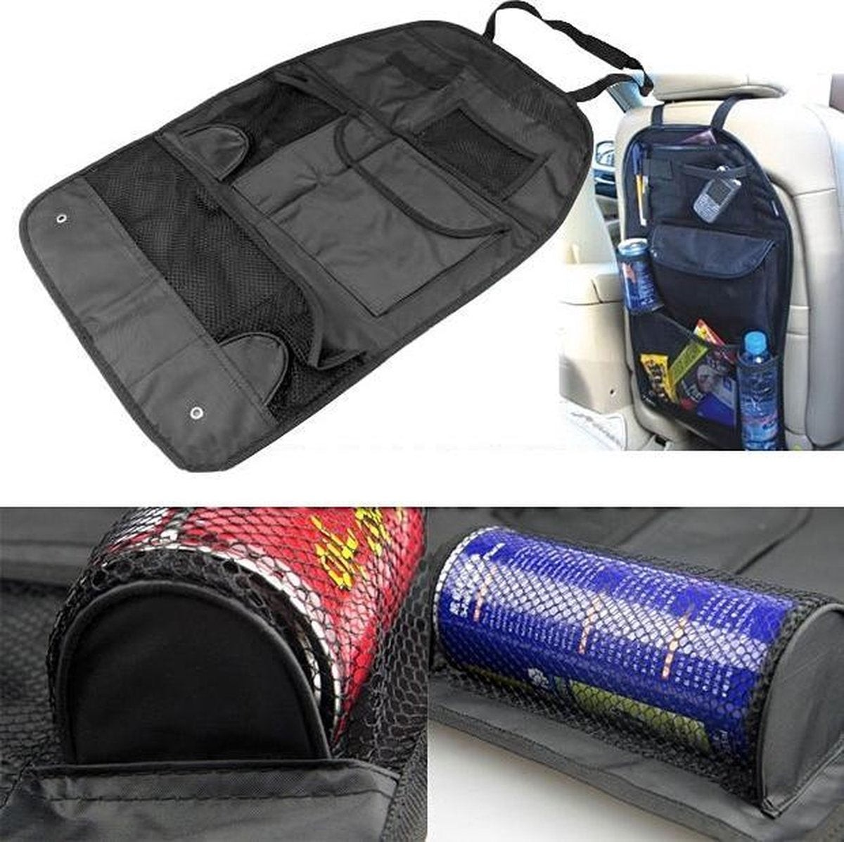 Autostoel Organizer – Auto Stoel Beschermer – Reis Organiser met Opbergvak – Auto Accessoire – Zwart