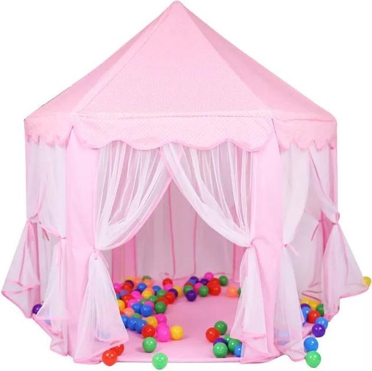 Luxe Kinder Speeltent  - Speeltent voor Kinderen - Vanaf 3 Jaar - Jongens / Meisjes - Met Bodem - Kindertent Met Gordijnen - Speeltenten - kindertent - Speelkasteel - Prinses Castle Speeltent - Kasteeltent voor Binnen/Buiten - 135/135/140cm - Roze