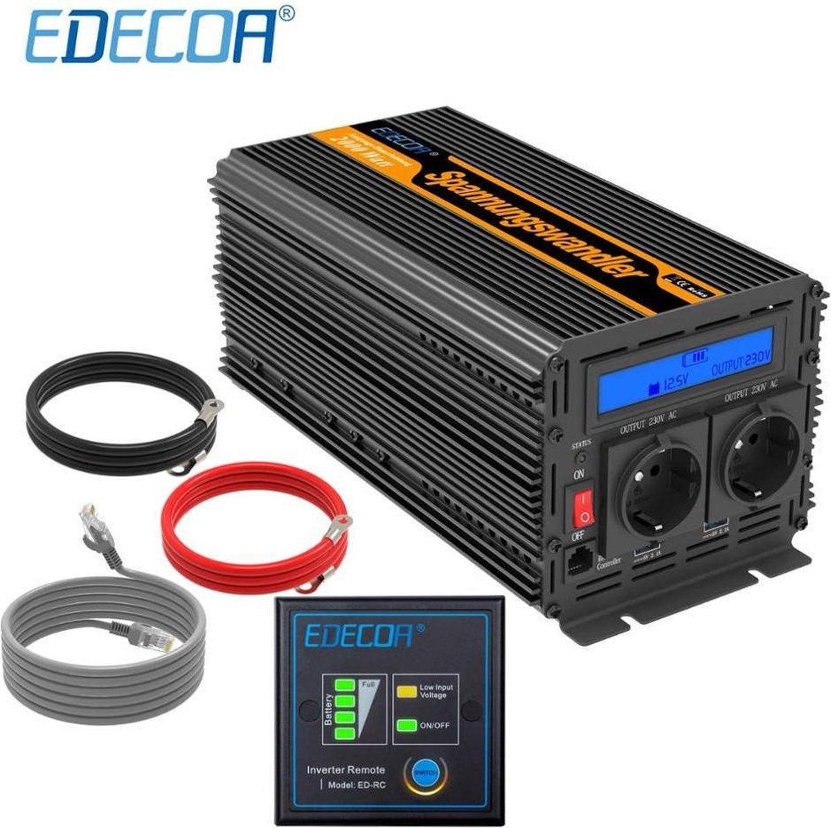 Edecoa 12V-230V Zuivere Sinus Omvormer - 2500W/5000W + controller