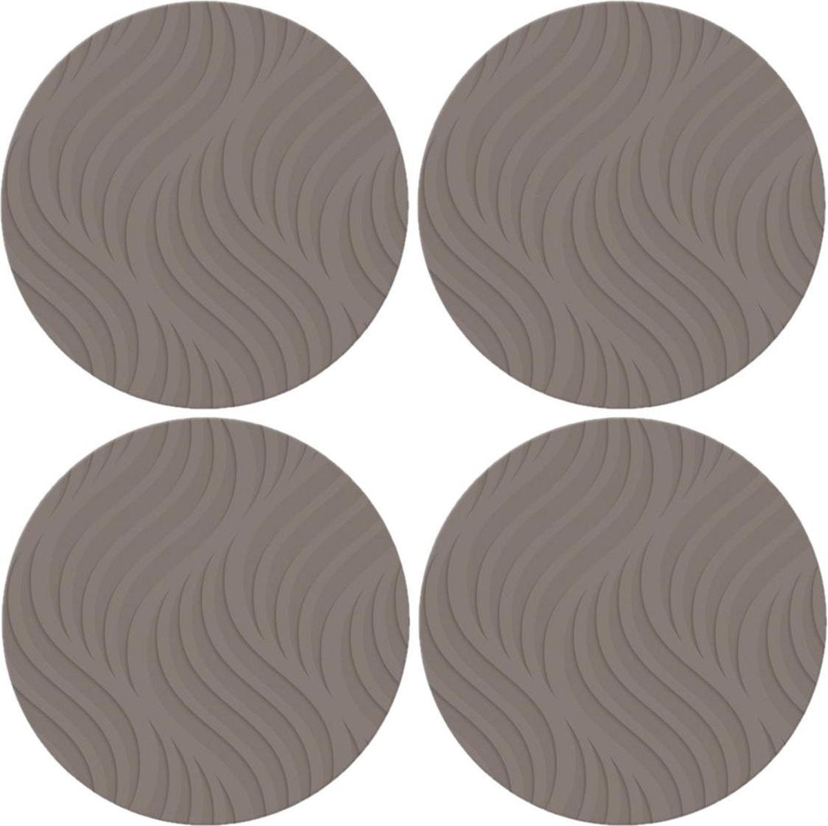4x stuks ronde placemats taupe met wave patroon 37 cm - Placemats/onderleggers - Tafeldecoratie