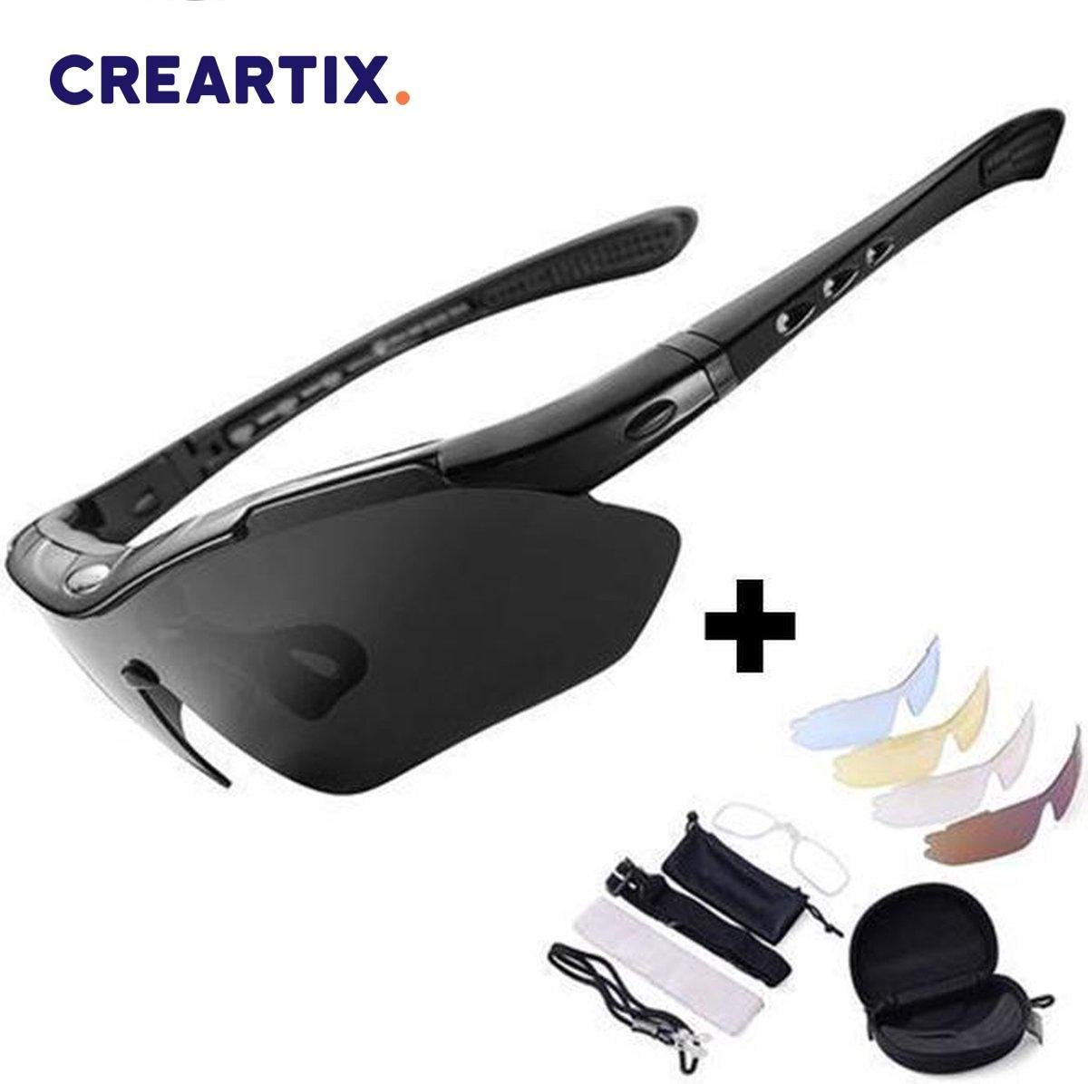 Fietsbril met accessoires - Sportbrillen - Fietsbrillen - Gepolariseerde Fietsbril + GRATIS Optische Clip + 5 GRATIS Verwisselbare Lenzen + Verharde opbergbox