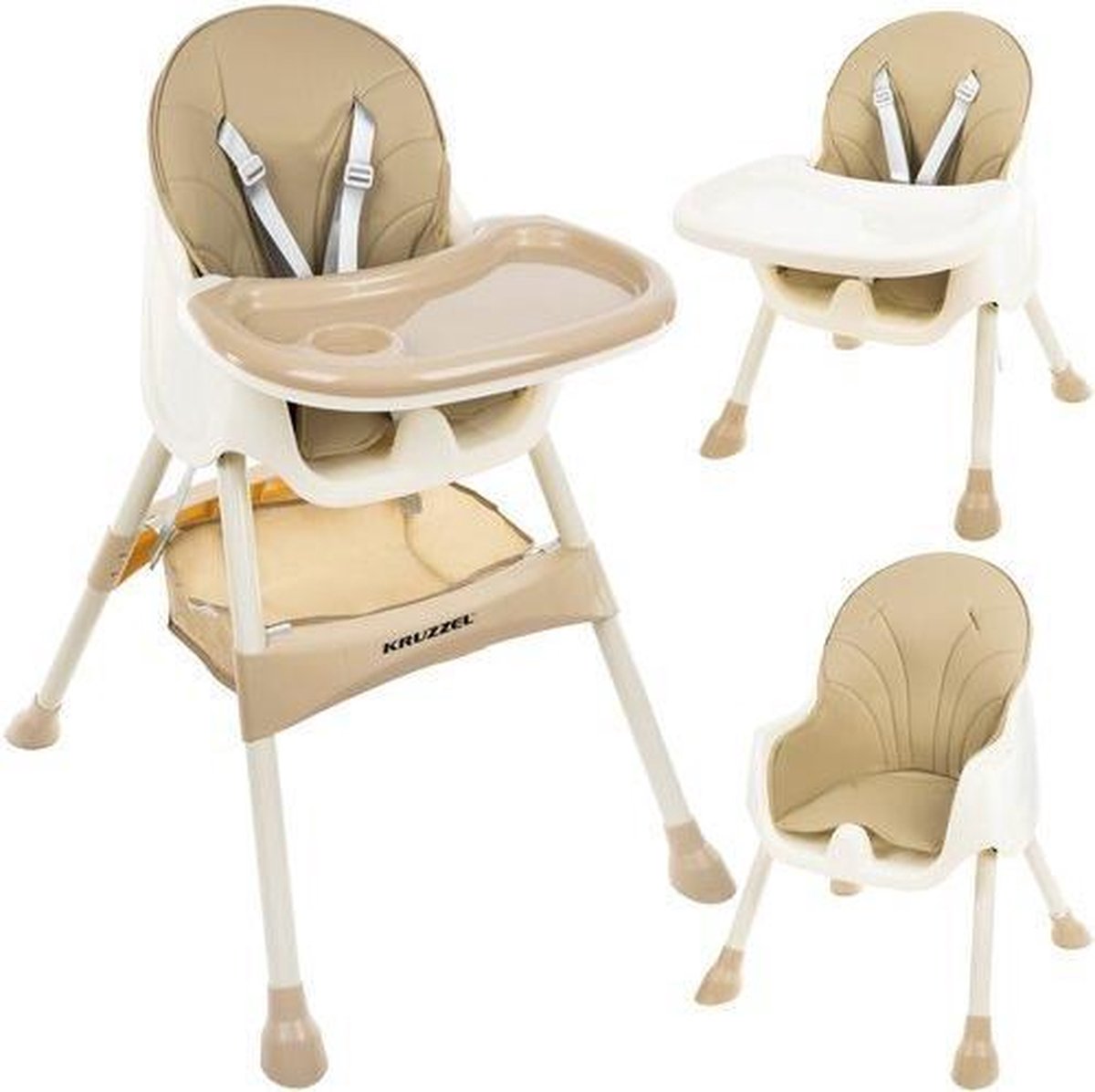 Kinderstoel 3 in 1 Verstelbaar - Stoel - Kinderzitje - Stoeltje - Stoelen - Voederstoel - Eetstoel - Combistoel - Baby Eetstoel - Kinderstoel voor Baby's - klaptafel 5-punts Gordel - Beige