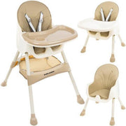 Kinderstoel 3 in 1 Verstelbaar - Stoel - Kinderzitje - Stoeltje - Stoelen - Voederstoel - Eetstoel - Combistoel - Baby Eetstoel - Kinderstoel voor Baby's - klaptafel 5-punts Gordel - Beige
