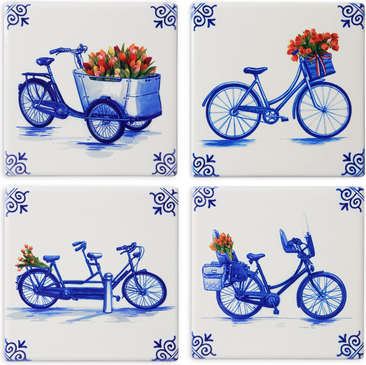 Heinen - Delfts Blauw - Onderzetters Fiets Set/4