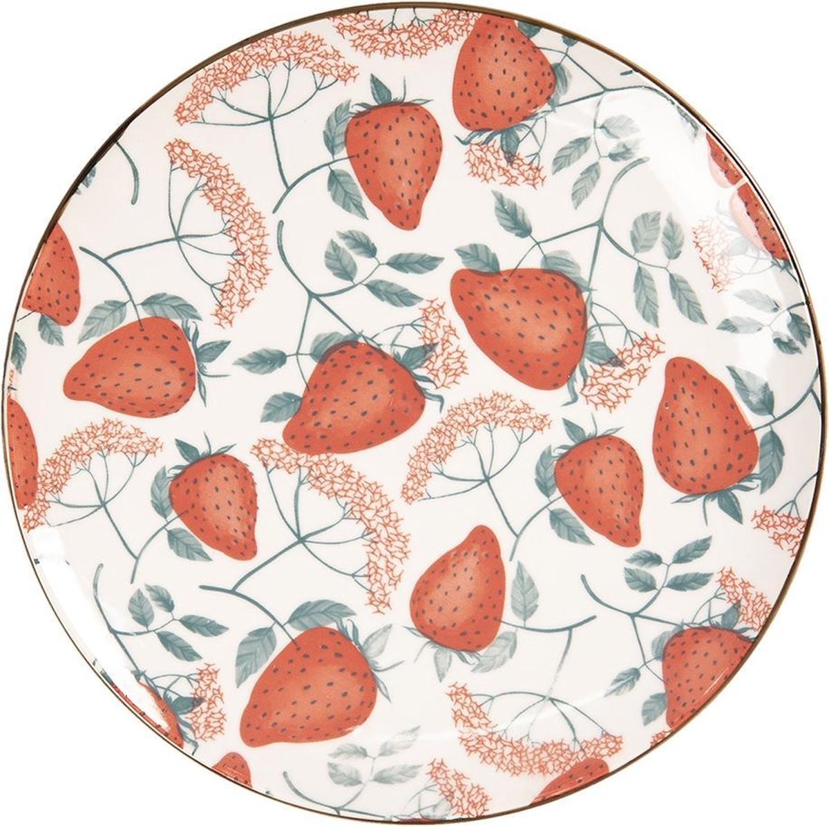 Clayre & Eef Servies Ontbijtbord Ø 21 cm Meerkleurig Keramiek Aardbeien Rond Eetbord