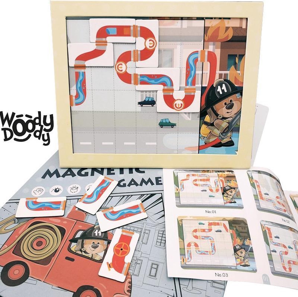 Brandweer Puzzel Bordspel Magnetisch Motoriek en Cognitief Spel met 30 Kaarten - Creatief Puzzelen Jongens Brandweer - WoodyDoody