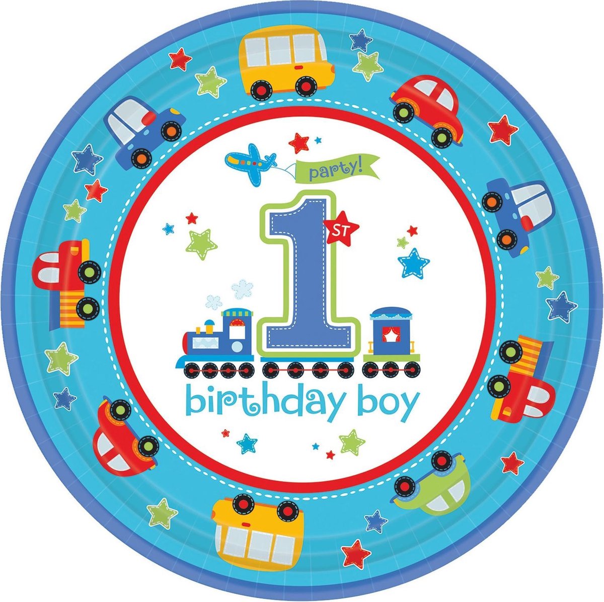 Amscan Feestborden 1 Jaar All Aboard Jongens 8 Stuks 23 Cm