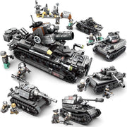 Brickzz | 4 in 1 Leger tanks - Defensie voertuigen - Army vehicle - Military vehicle - Militaire wagens - Soldaten - Militair - Tanks - Oorlog - City - Technic - Creator - Geschikt voor LEGO - Compatibel met LEGO - 957 Bouwstenen