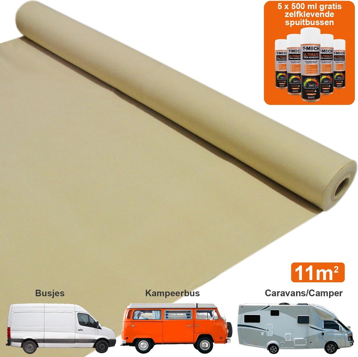 Bekleding bedrijfswagen - Kleur: Tarwe - Interieur - Bus - Busje - GRATIS 5 blikken multifunctionele lijm - rekbaar - vrachtwagen - caddy