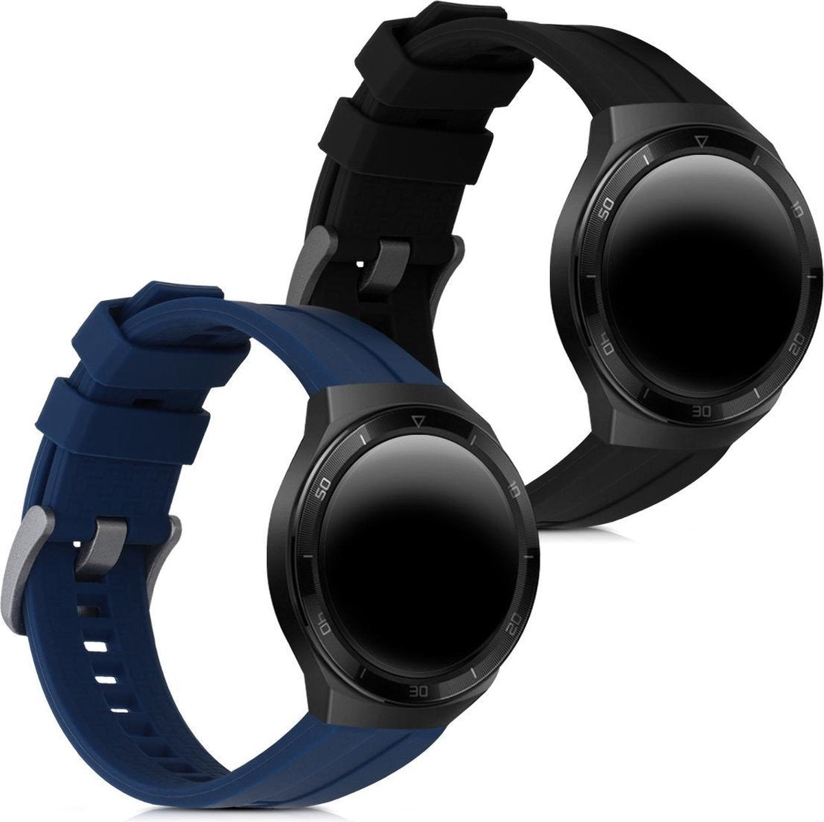 kwmobile 2x horlogeband voor Huawei Watch GT 2e - siliconen band voor fitnesstracker - zwart / donkerblauw
