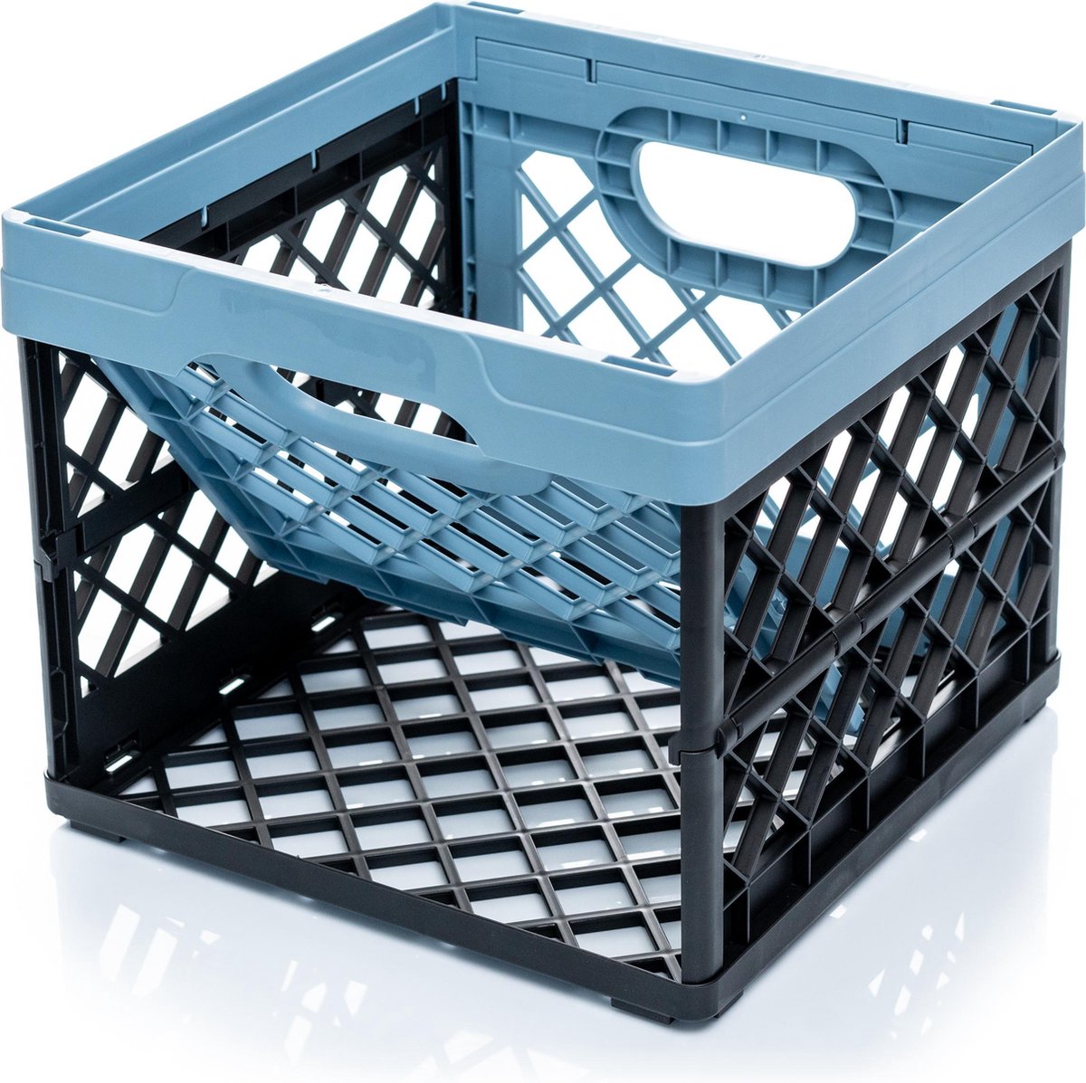 Vouwkrat - 25 liter - vierkant - blauw/zwart - 6 stuks